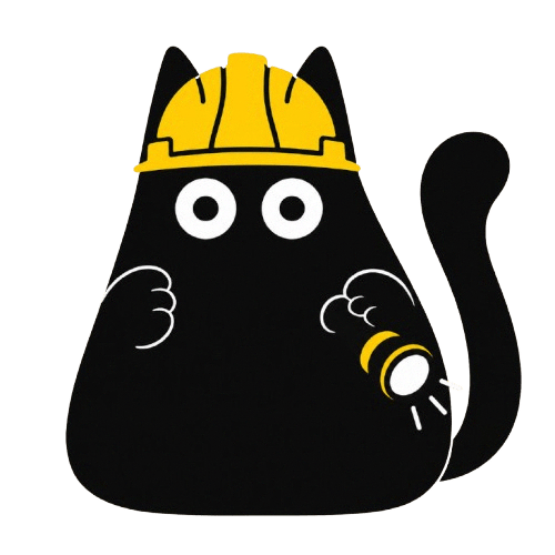 Tabby, hard hat on, working on the site